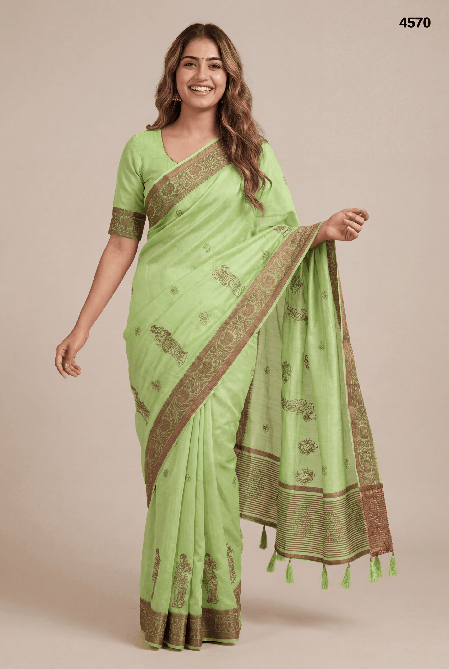 Light Green Cotton Silk Saree with Traditional Woven Motifs