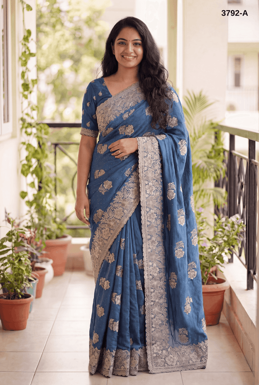 Premium Vichitra Silk Saree with Embroidery & Stone Work – Elegant Festive & Party Wear