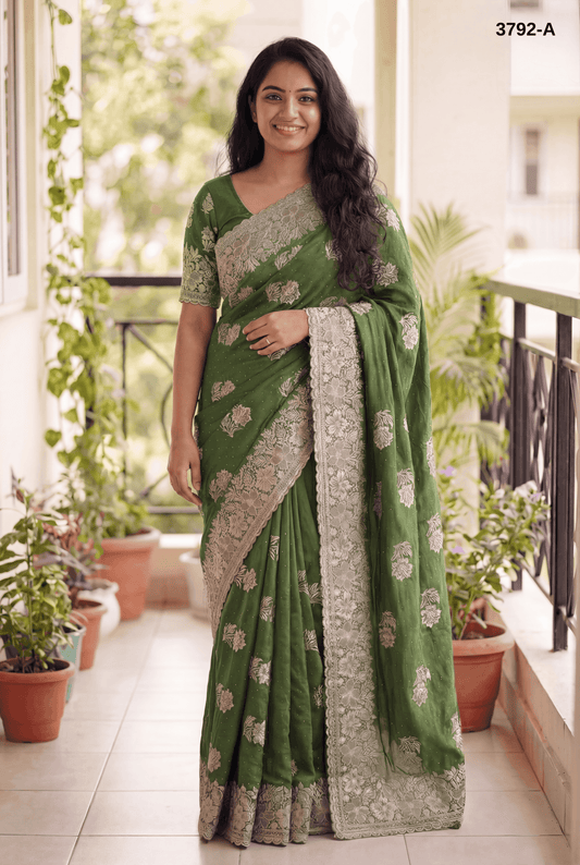 Vichitra Silk Saree with Elegant Embroidery & Stone Work – Premium Festive & Party Wear