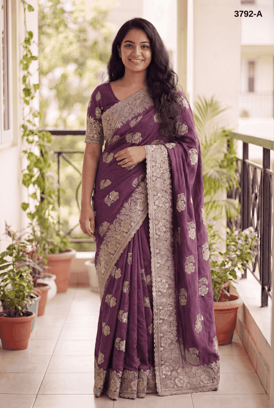 Premium Vichitra Silk Saree with Embroidery & Stone Work – Elegant Festive & Party Wear