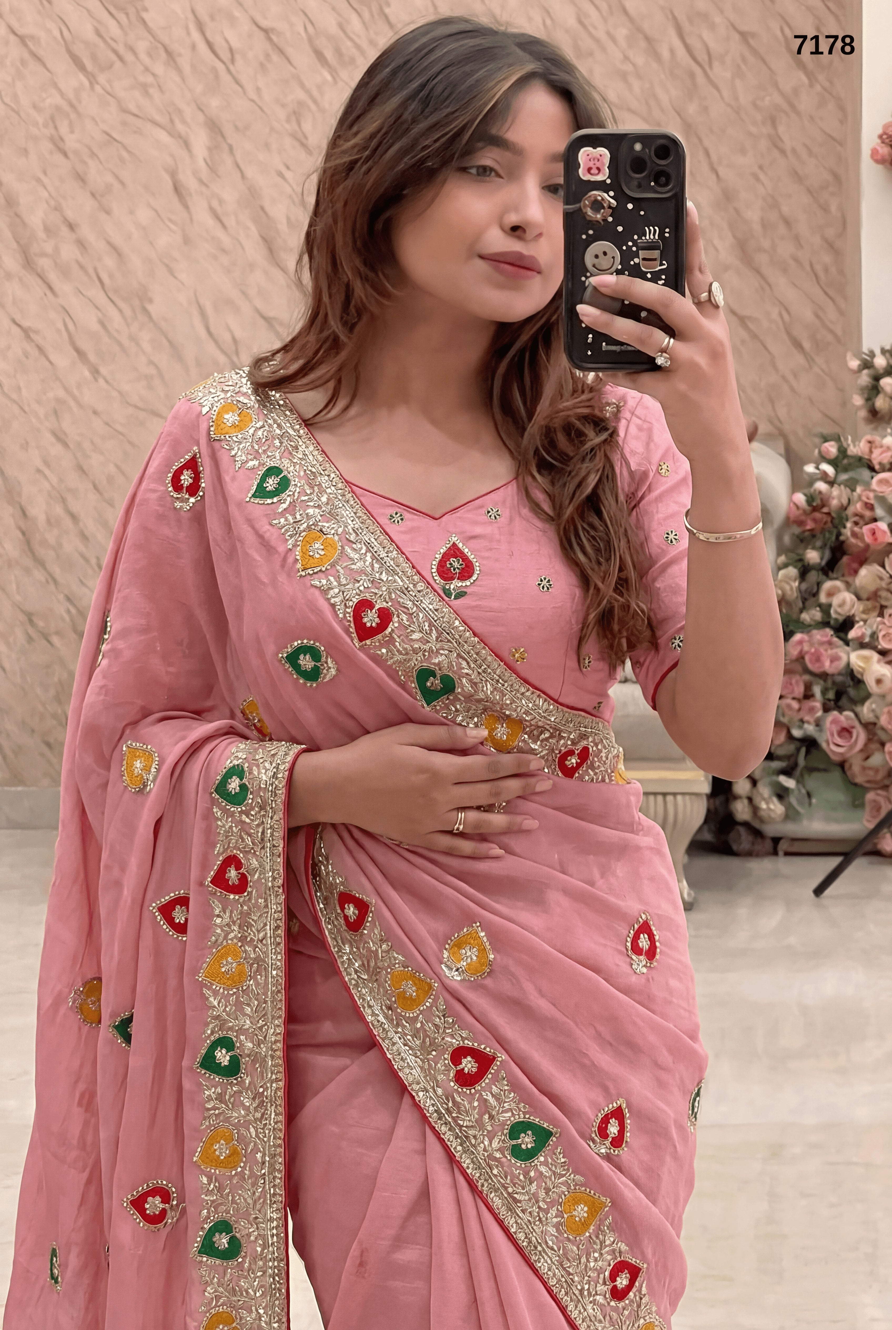Elegant Pastel Pink Chiffon Saree with Embroidered Border