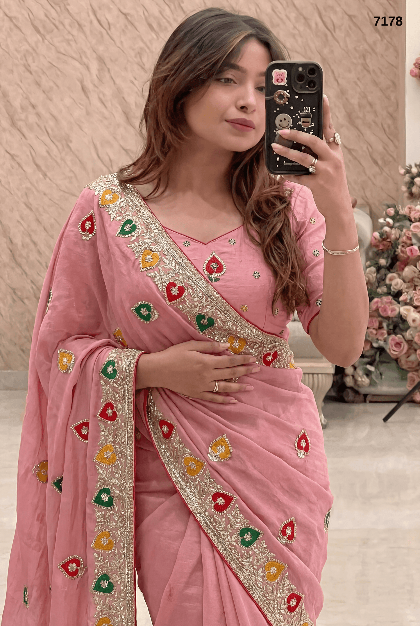 Elegant Pastel Pink Chiffon Saree with Embroidered Border