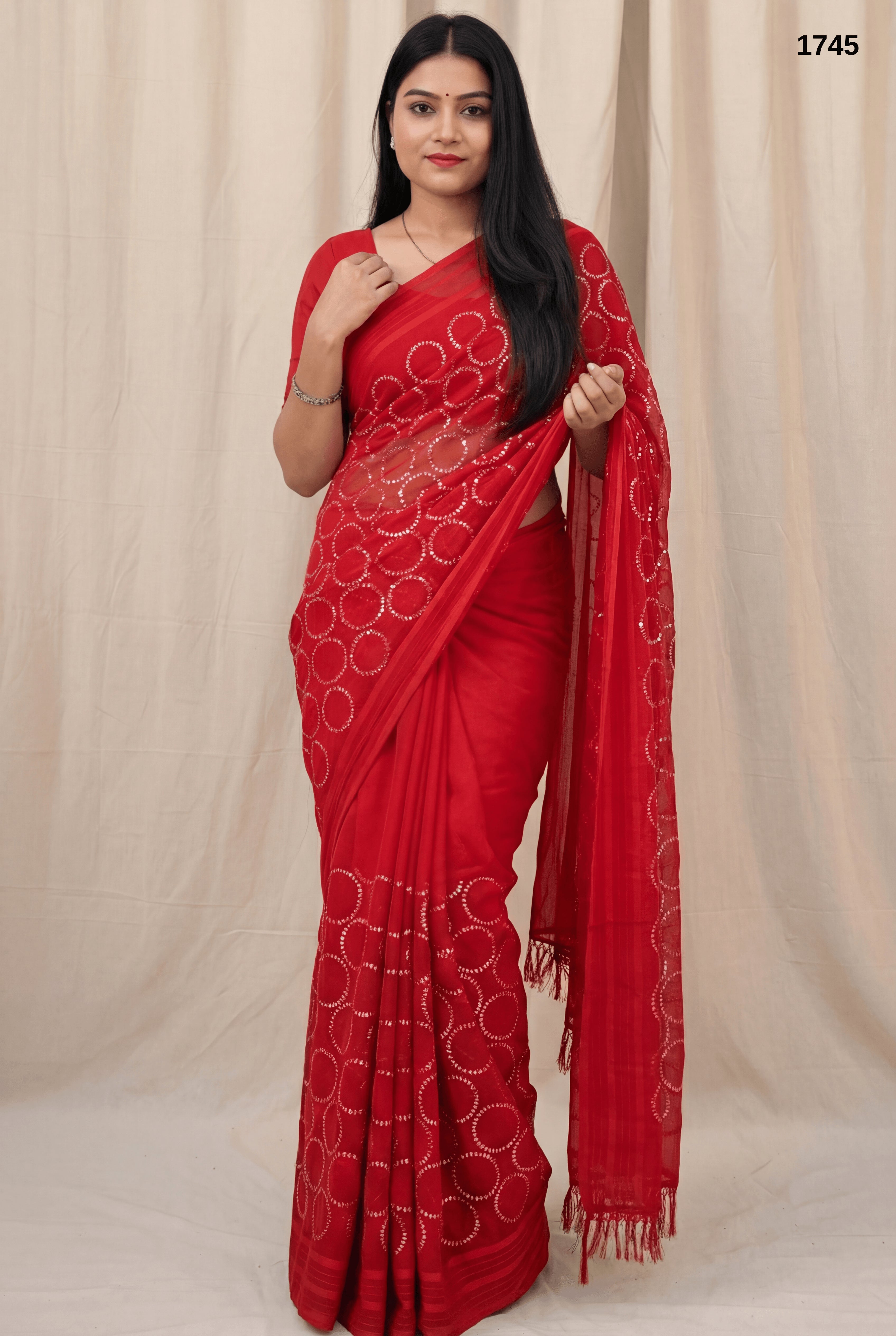 Stylish Rani Pink Georgette Saree with Elegant Sequin Work – Party & Festive Wear