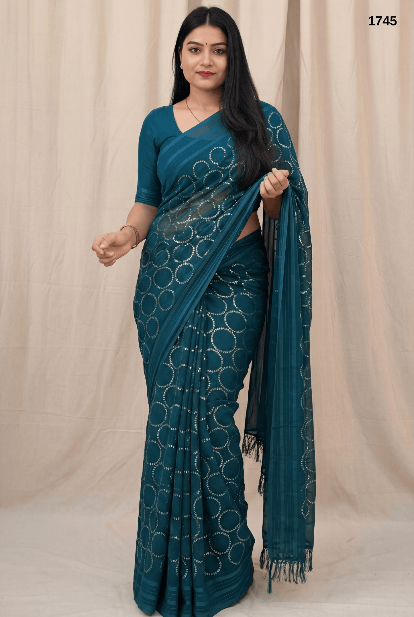 Teal Blue Georgette Saree with Elegant Sequin Work – Party & Festive Wear