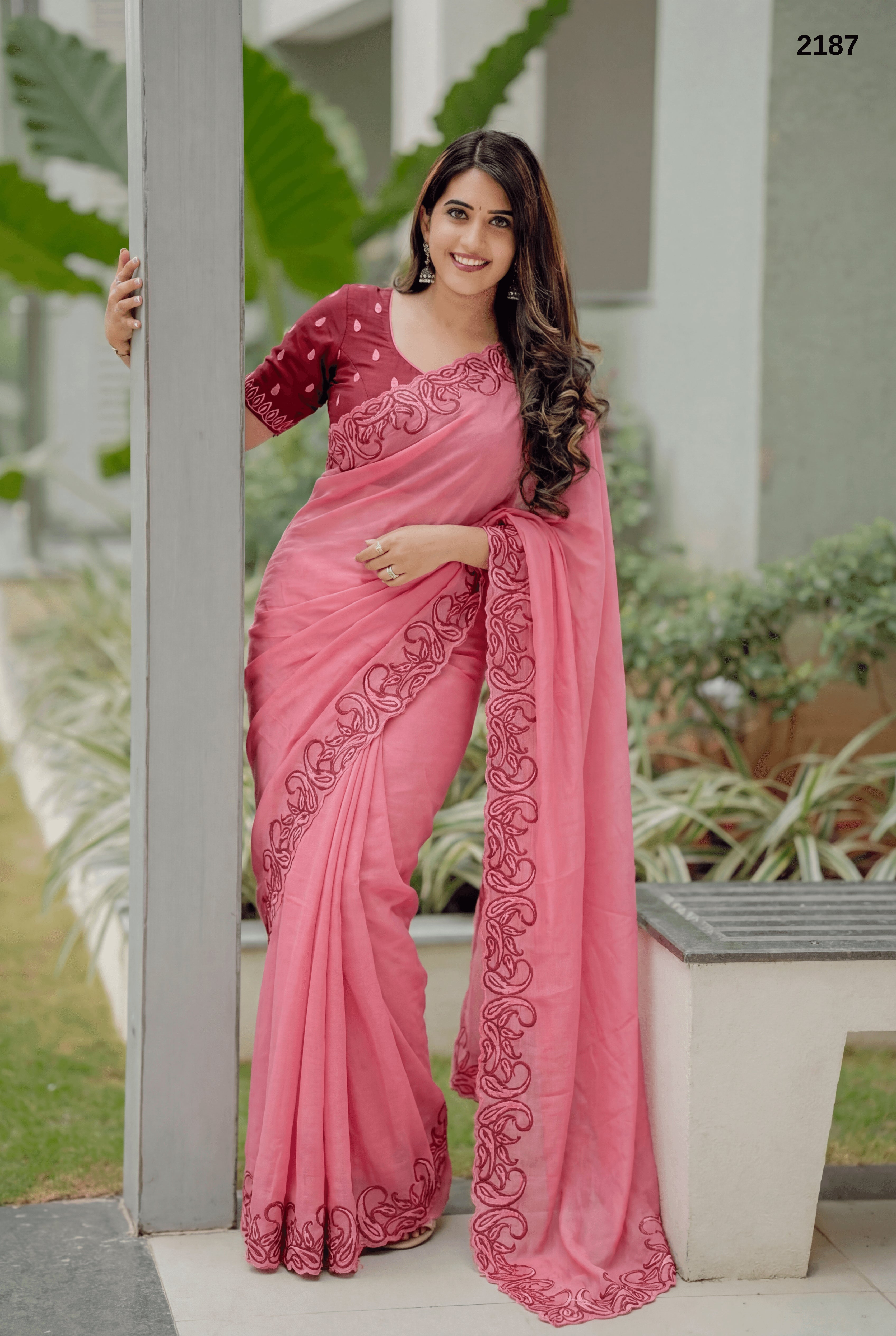 Premium Crunchy Chiffon Saree with Elegant Embroidery Border – Soft, Lightweight & Party Wear
