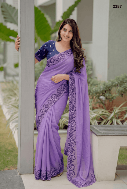 Premium Crunchy Chiffon Saree with Elegant Embroidery Border