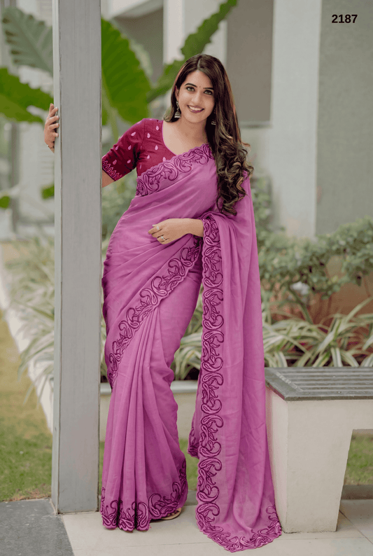 Elegant Crunchy Chiffon Saree with Designer Embroidered Border