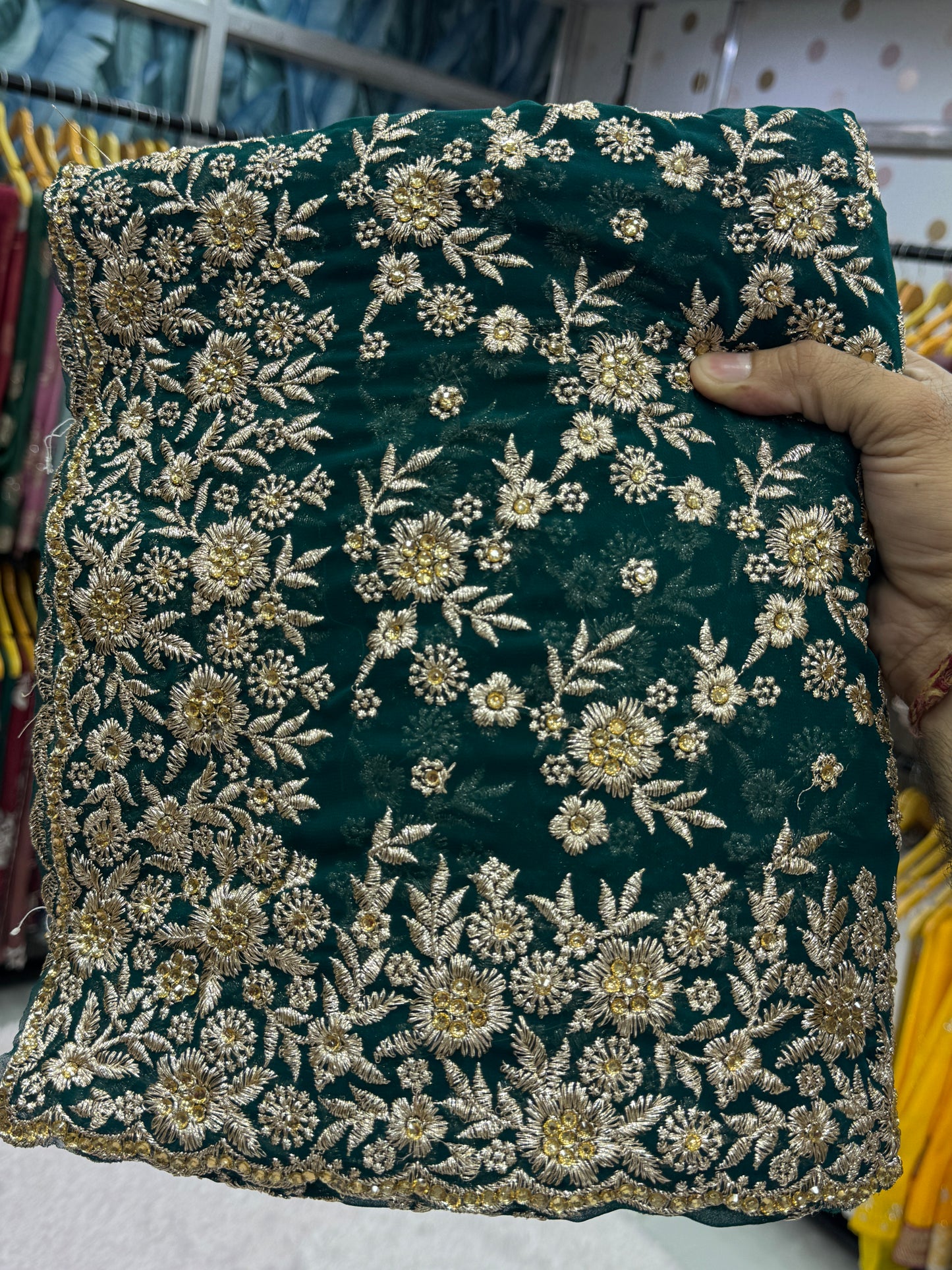 Emerald Green Heavy Zari Embroidery Designer Saree – Luxury Bridal & Festive Collection