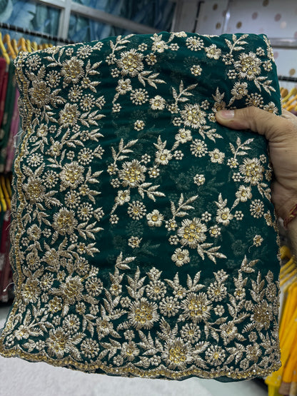 Emerald Green Heavy Zari Embroidery Designer Saree – Luxury Bridal & Festive Collection