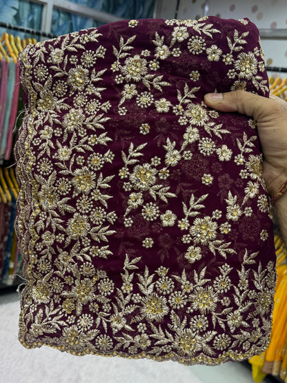 Wine Purple Heavy Zari Embroidery Designer Saree – Premium Bridal & Festive Collection