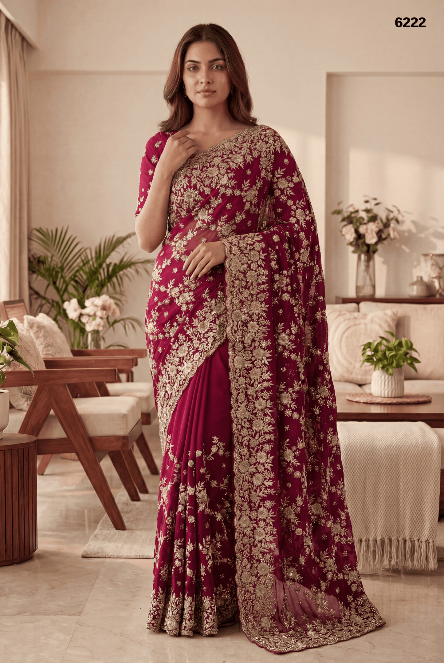Rani Pink Designer Embroidered Saree – Premium Wedding Collection