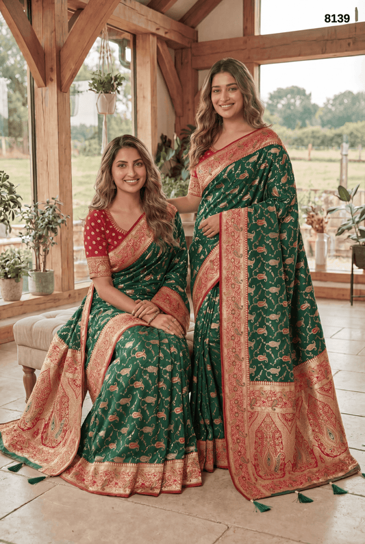 Elegant Green Soft Banarasi Silk Saree with Rich Zari Border