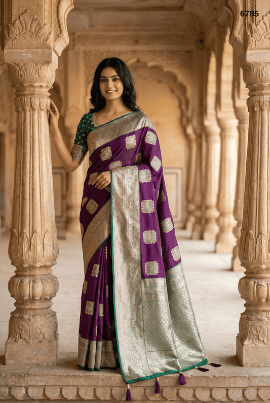 Royal Purple Silk Saree with Antique Zari Border