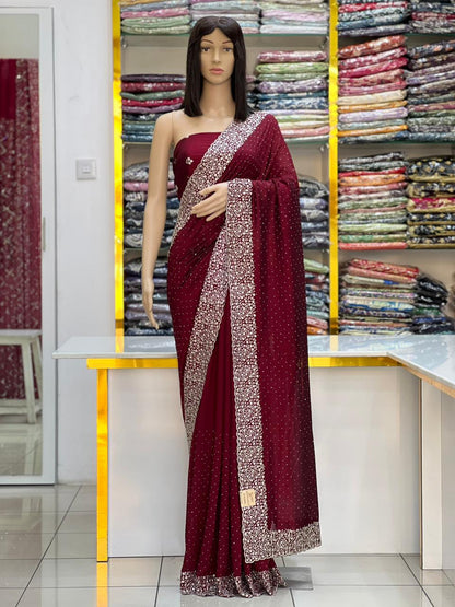 Regal Emerald Green Vichitra Sik Saree with Heavy Silver Embroidery Work Border