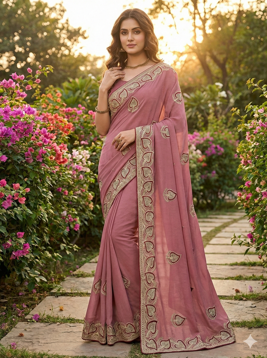 Premium Rangoli Silk Saree with Intricate Zari Embroidery & Zarkan Stone Work