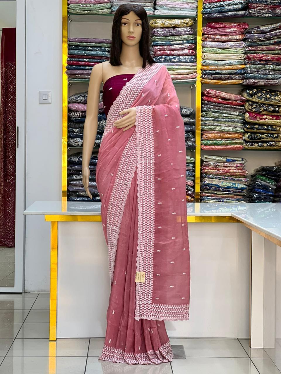 Elegance  Exquisite Sequence Thread Border Saree Collection With Contras Blouse