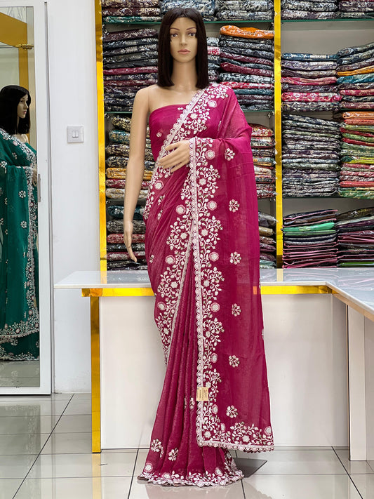 Majestic Rani Pink Embroidered Saree