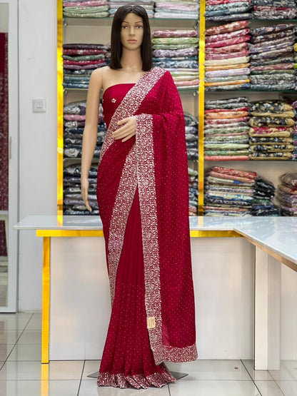 Regal Emerald Green Vichitra Sik Saree with Heavy Silver Embroidery Work Border