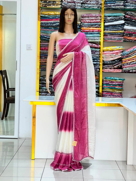 Elegant White & Magenta Designer Saree with Contrast Border