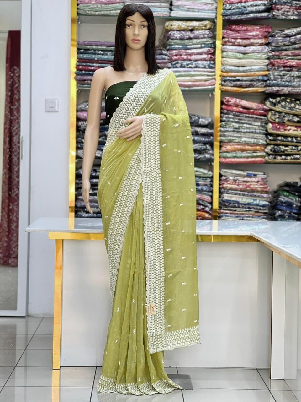 Elegance  Exquisite Sequence Thread Border Saree Collection With Contras Blouse