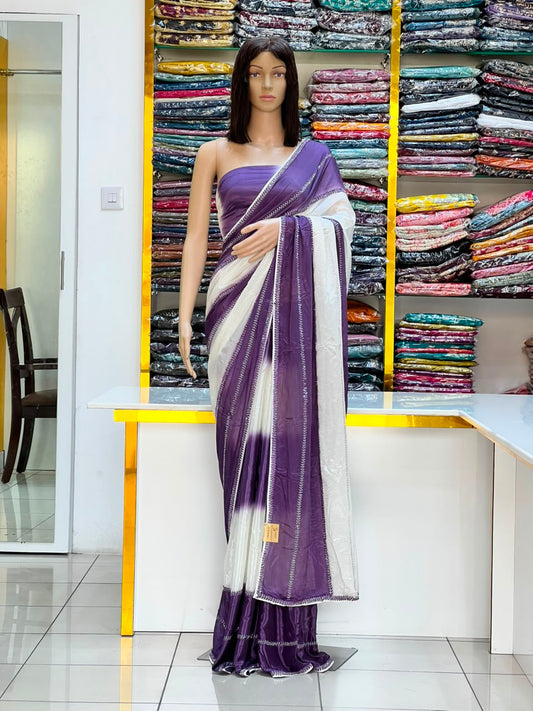 Premium Purple & White Designer Saree with Elegant Embellished Border
