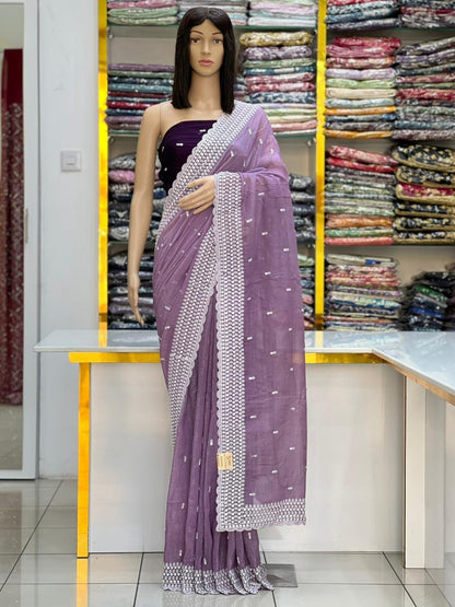 Elegance  Exquisite Sequence Thread Border Saree Collection With Contras Blouse