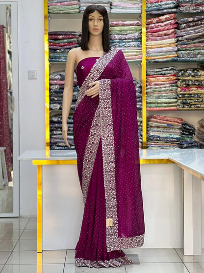 Regal Emerald Green Vichitra Sik Saree with Heavy Silver Embroidery Work Border