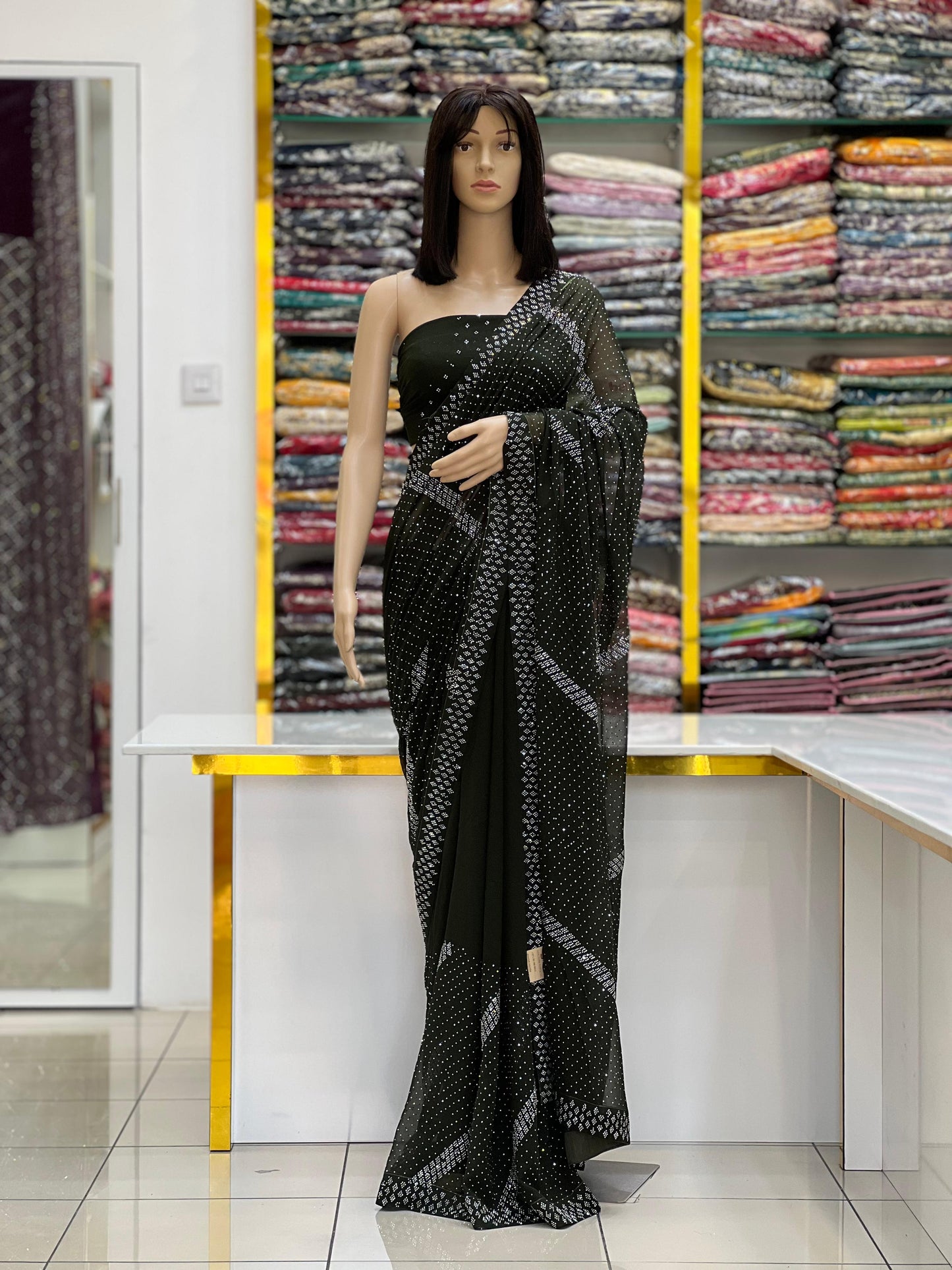 Stylish Black Stone Work Saree for Festive & Special Occasions