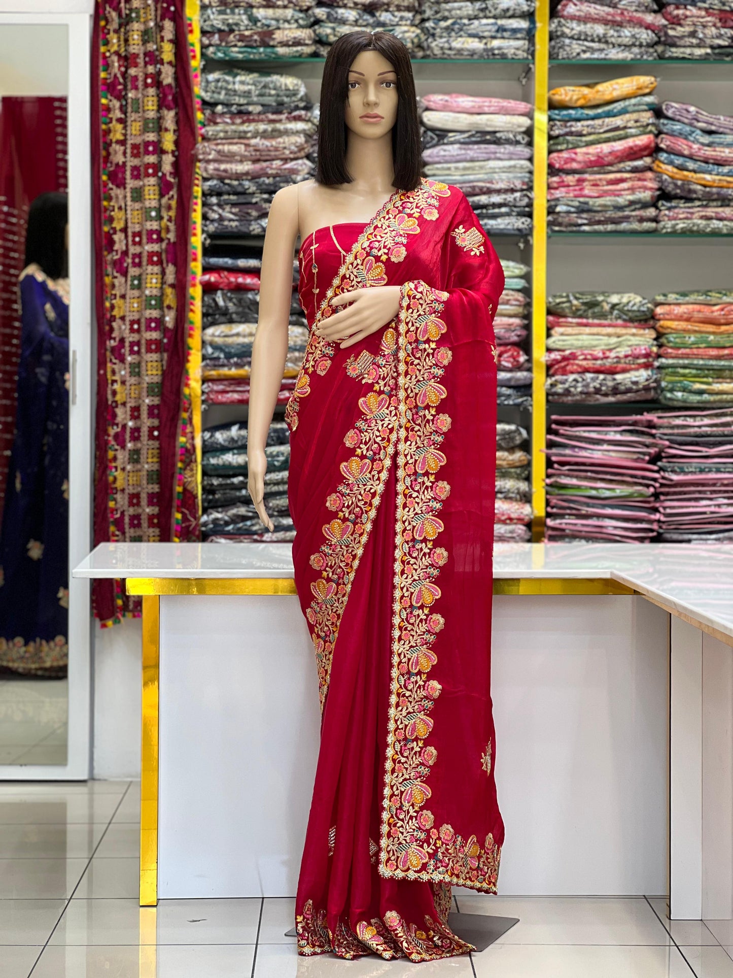 Premium Red Space Silk Saree with Heavy Embroidery Border
