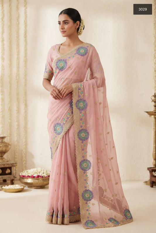 Ethereal Blush Pink Simmer Embroidered Saree