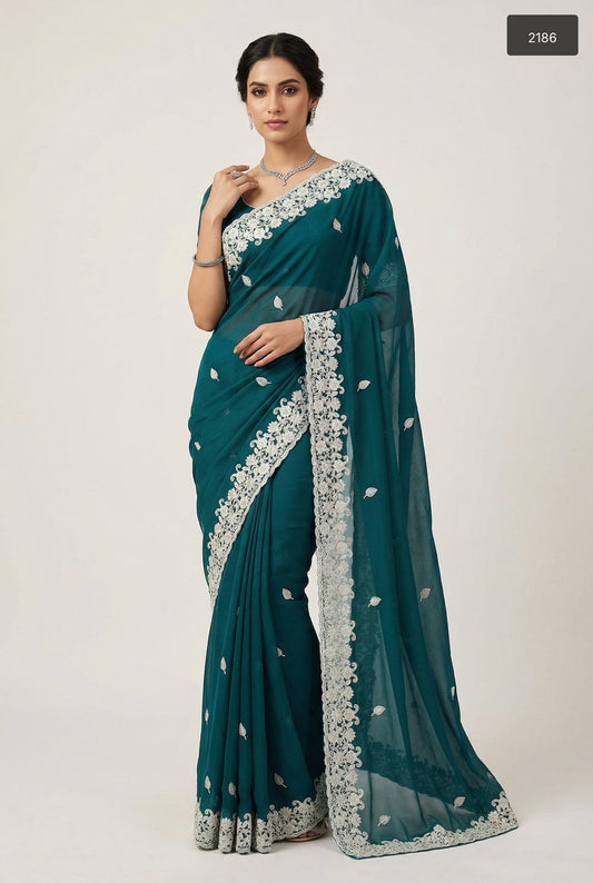 Royal Jewel Collection: Hand-Embroidered Star Georgette Sarees