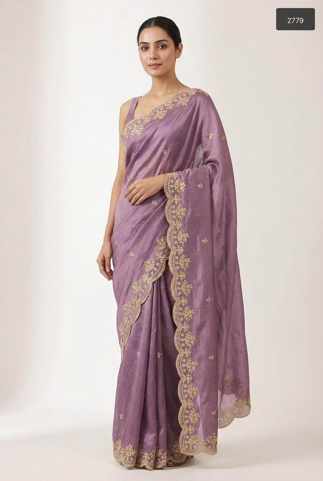 Ethereal Mauve Soft Silk Saree with Scalloped Zari Embroidery