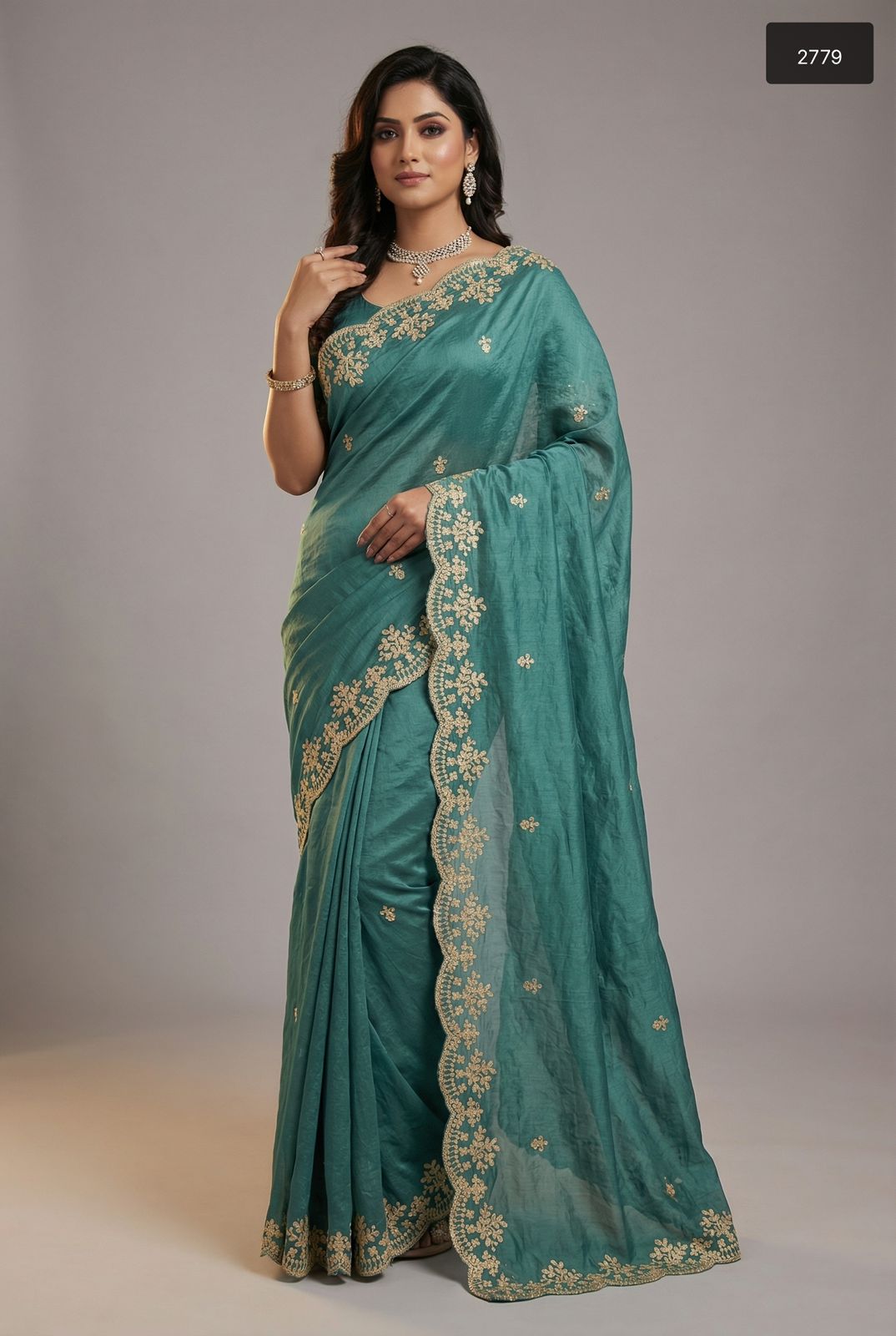 Aura of Elegance: Hand-Embroidered Scalloped Soft Silk Saree Collection