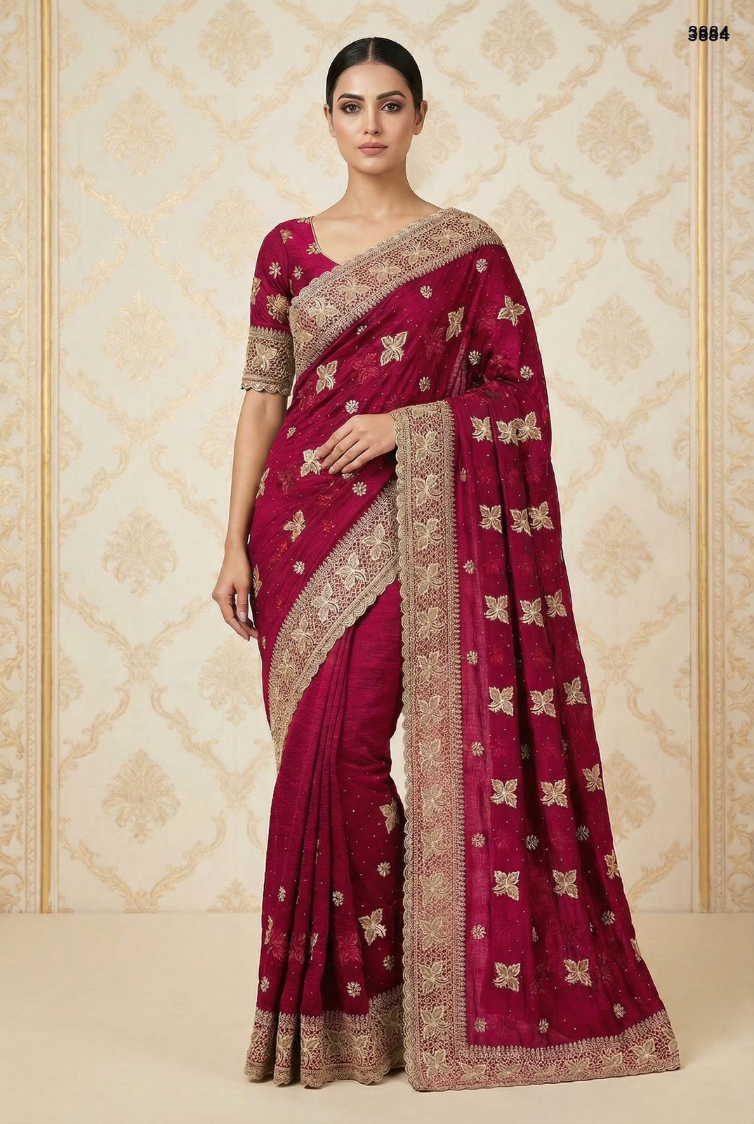 Regal Radiance: Intricately Embroidered Textured Crunchy Saree Collection