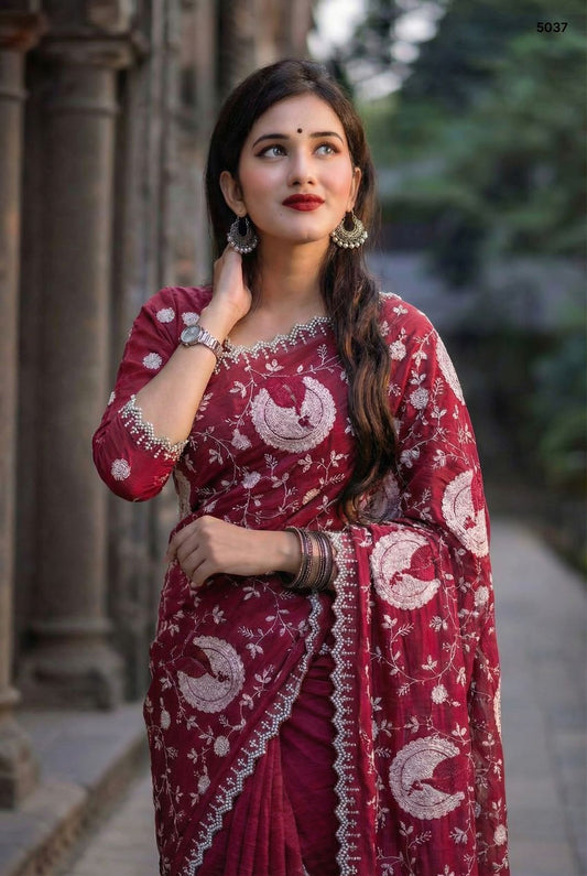 Premium Hot Pink Tissue Crush Saree with Elegant Woven Motifs – Wholesale Party & Festive Wear