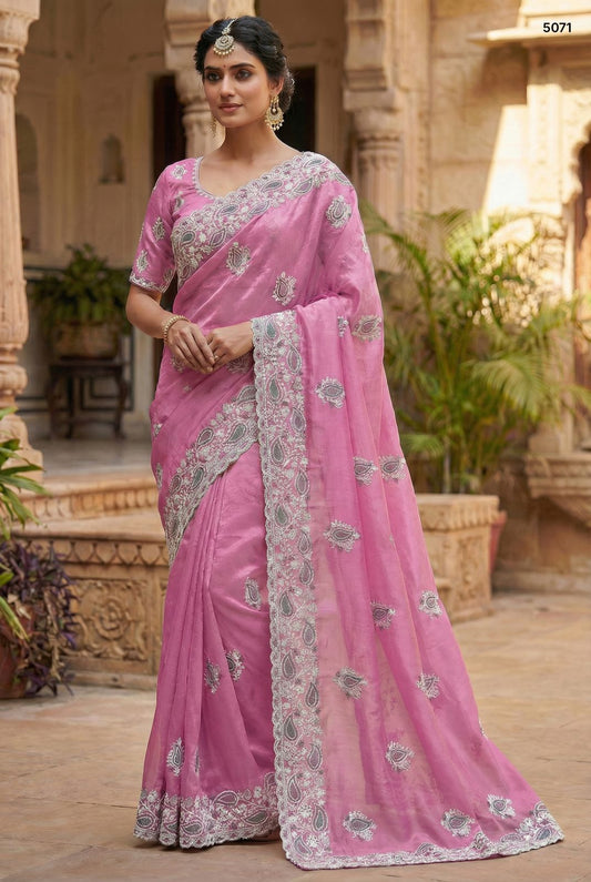Exquisite Lavender Pink Soft Silk Saree with Intricate Silver Embroidery