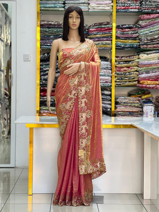 Soft Silky Dual Tone Saree with Heavy Zari Embroidery Border