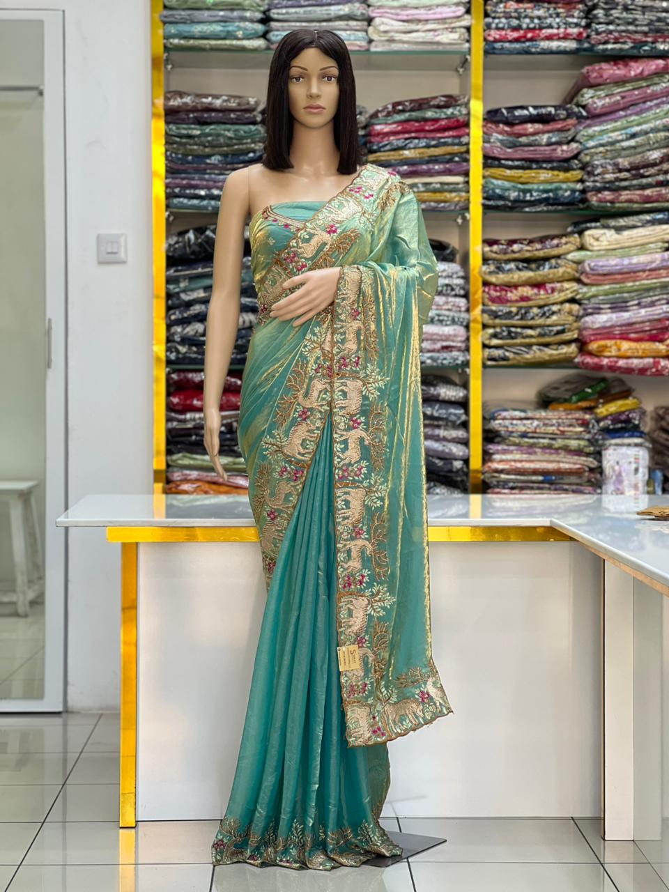 Soft Silky Dual Tone Designer Saree with Heavy Embroidery Border