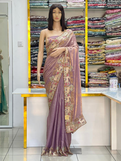 Soft Silky Dual Tone Designer Saree with Heavy Embroidery Border