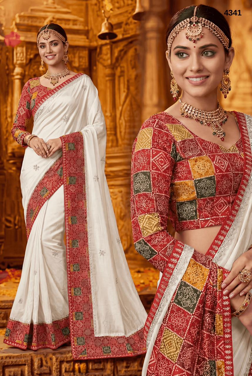 Premium Off-White Silk Saree with Traditional Bandhani Border & Designer Blouse – Festive & Wedding Wear