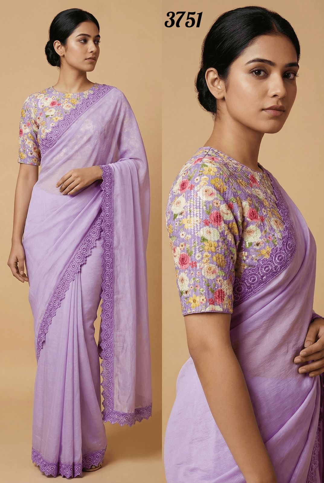 Lavender Space Silk Saree with Designer Sequin Work Blouse