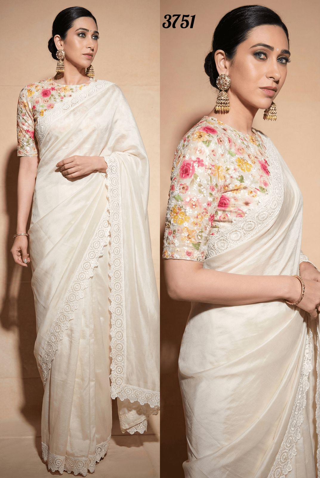 Elegant Cream Space Silk Saree with Floral Sequin Designer Blouse