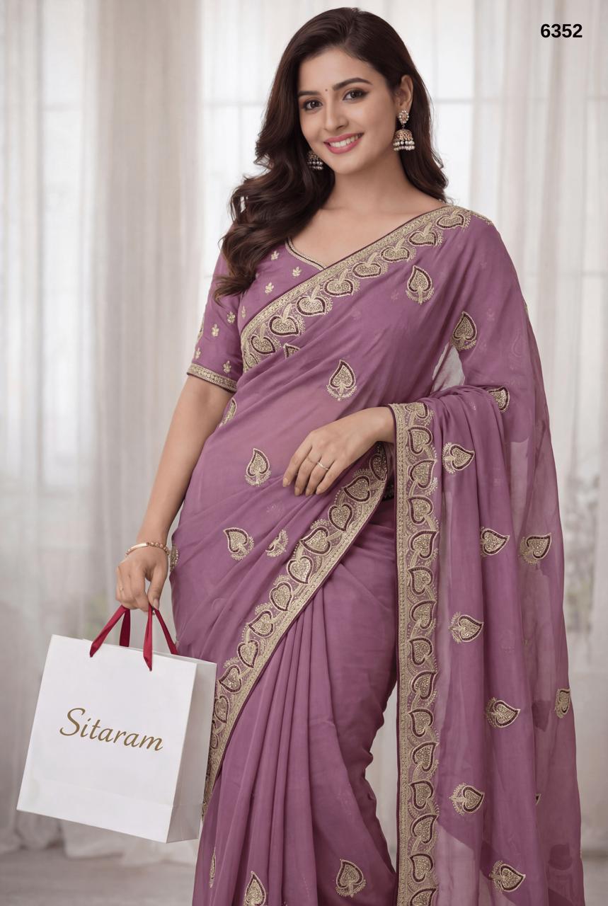 Elegant Mauve Pink  Rangoli Silk Saree with Designer Embroidery Border
