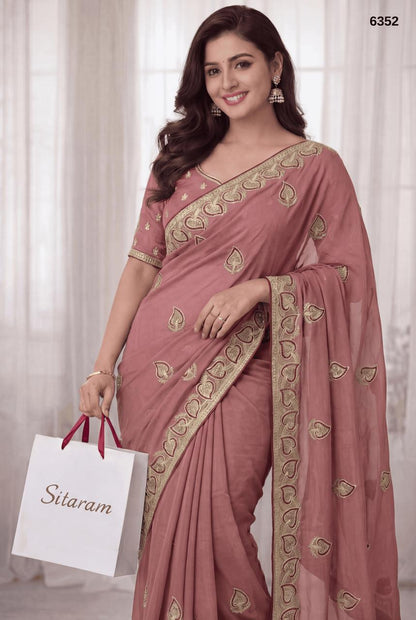 Elegant Mauve Rangoli Silk Saree with Embroidered Border
