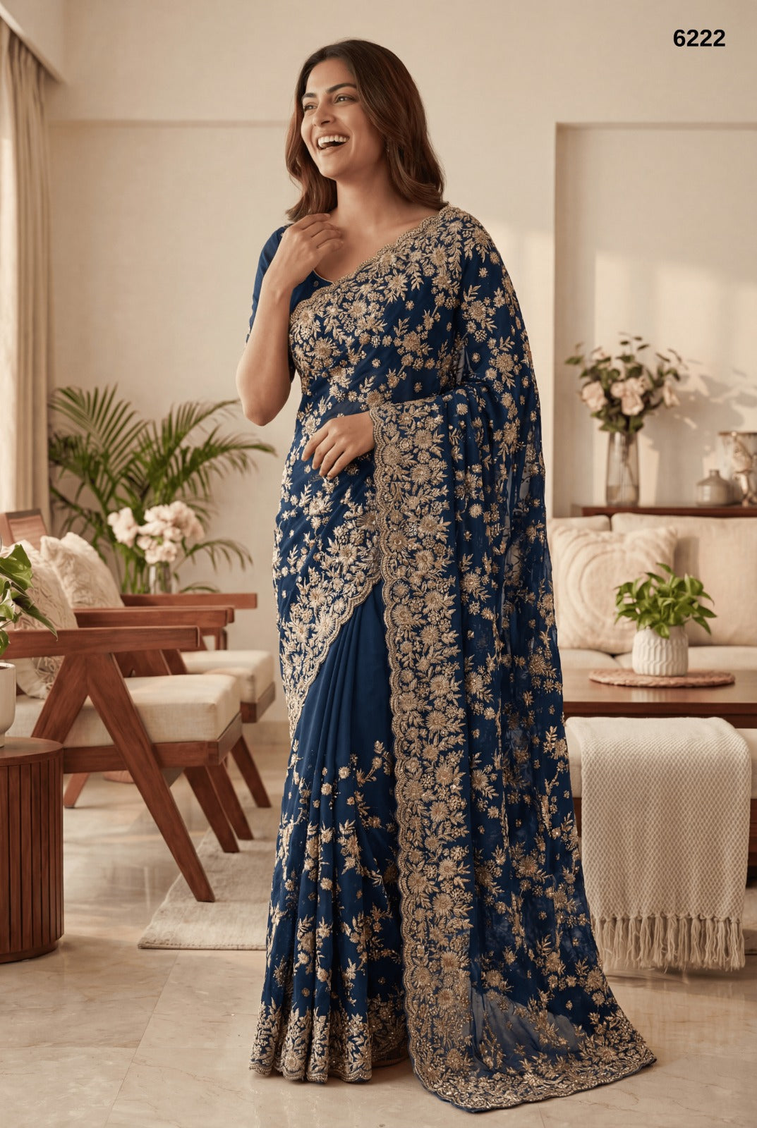 Royal Navy Blue Heavy Zari Embroidery Designer Saree – Premium Wedding & Festive Collection