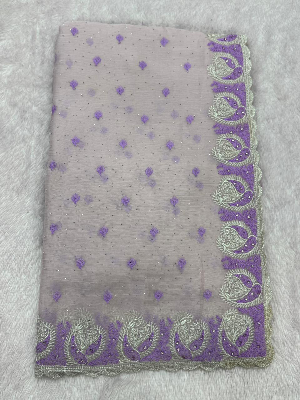 Pastel Lavender Embroidered Saree – Elegant Designer Saree for Women