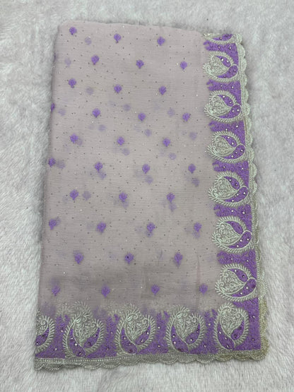 Pastel Lavender Embroidered Saree – Elegant Designer Saree for Women