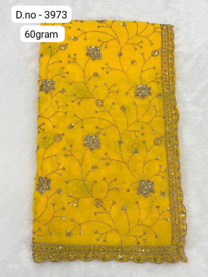 Mustard Yellow Thread & Sequin Embroidered Saree – Designer Party Wear Saree