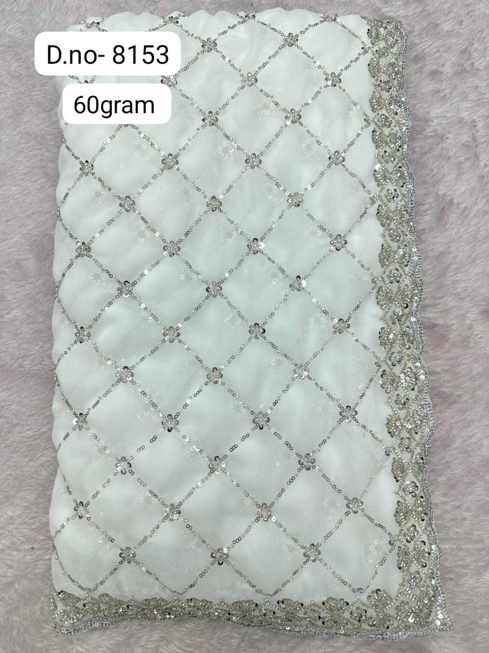 White Designer Saree with Real Beads & Sequin Work | Elegant Party Wear Saree