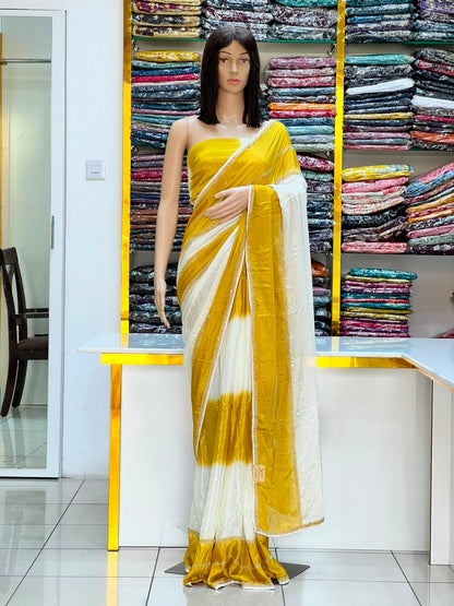 Premium Mustard Yellow & White Designer Saree with Elegant Border